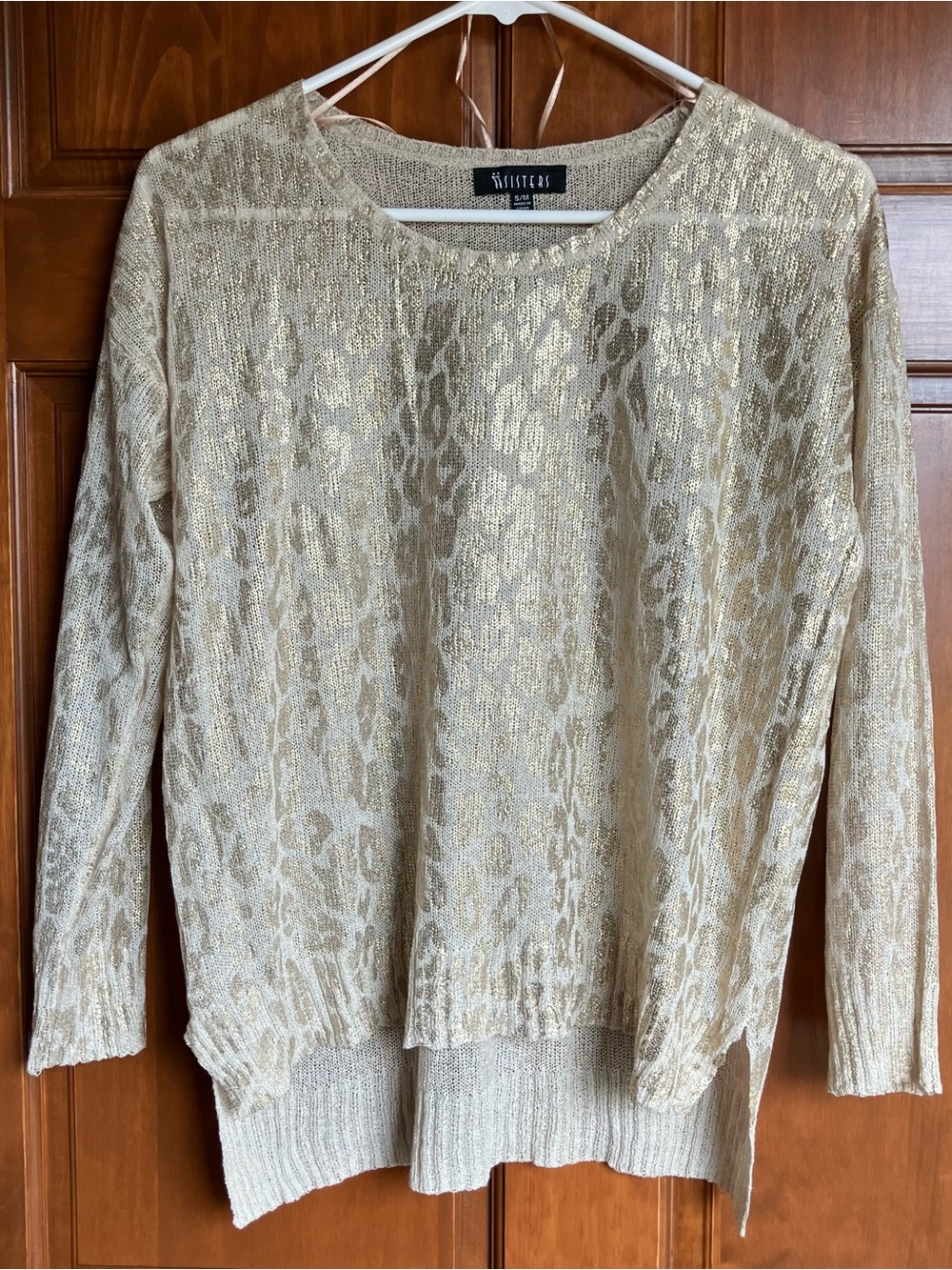 Whistles Metallic Leopard-Print Crewneck Sweater in Gold and Cream